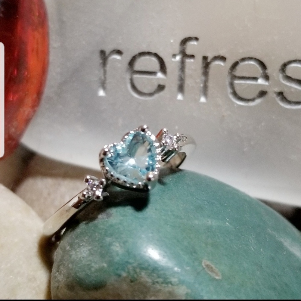 Aquamarine Heart Sterling Silver Ring - Picture 1 of 7